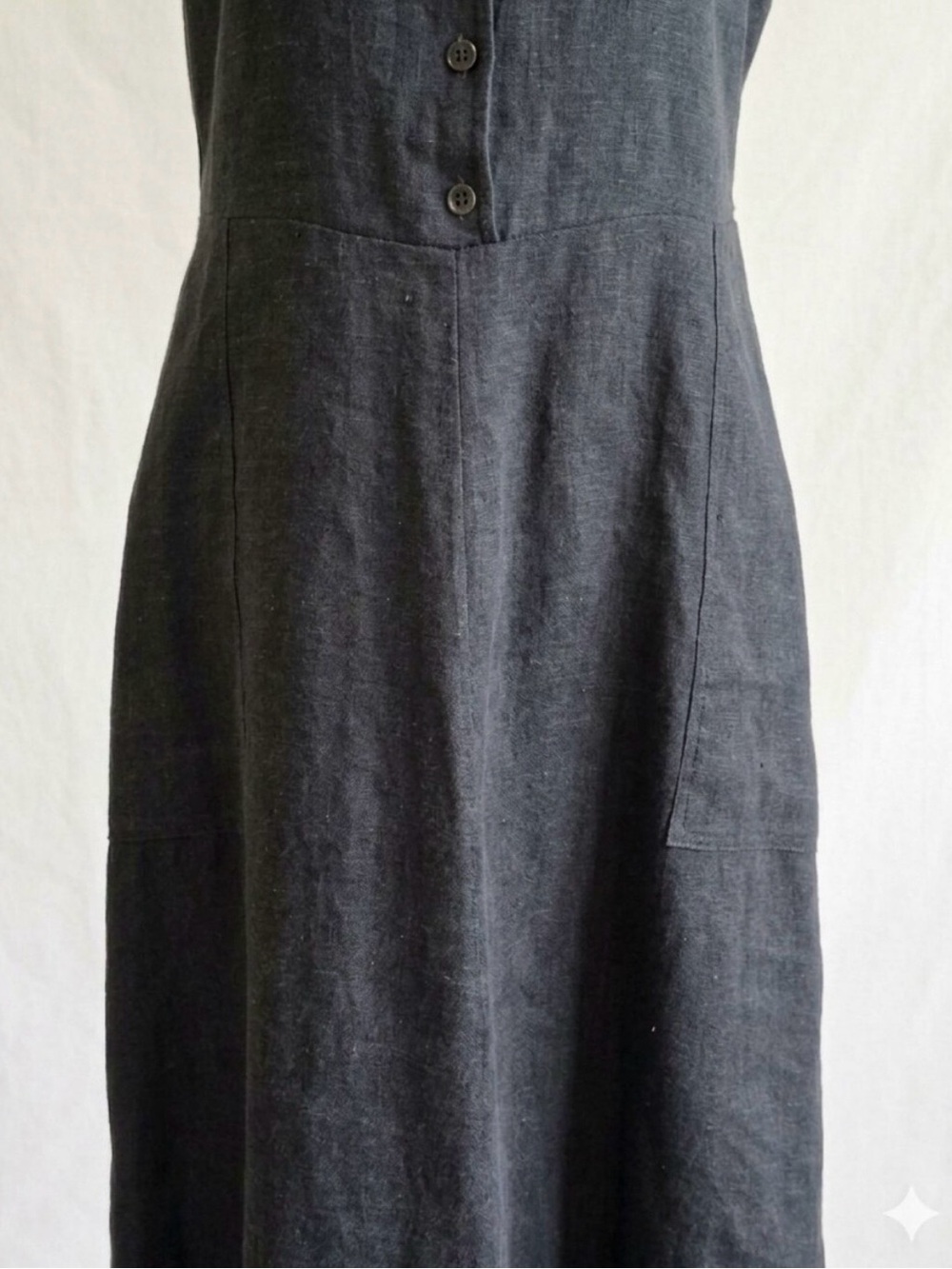 Vintage FLAX Jeanne Engelhart 100% Linen Grey Maxi Dress Button Front Pockets M - Picture 8 of 16